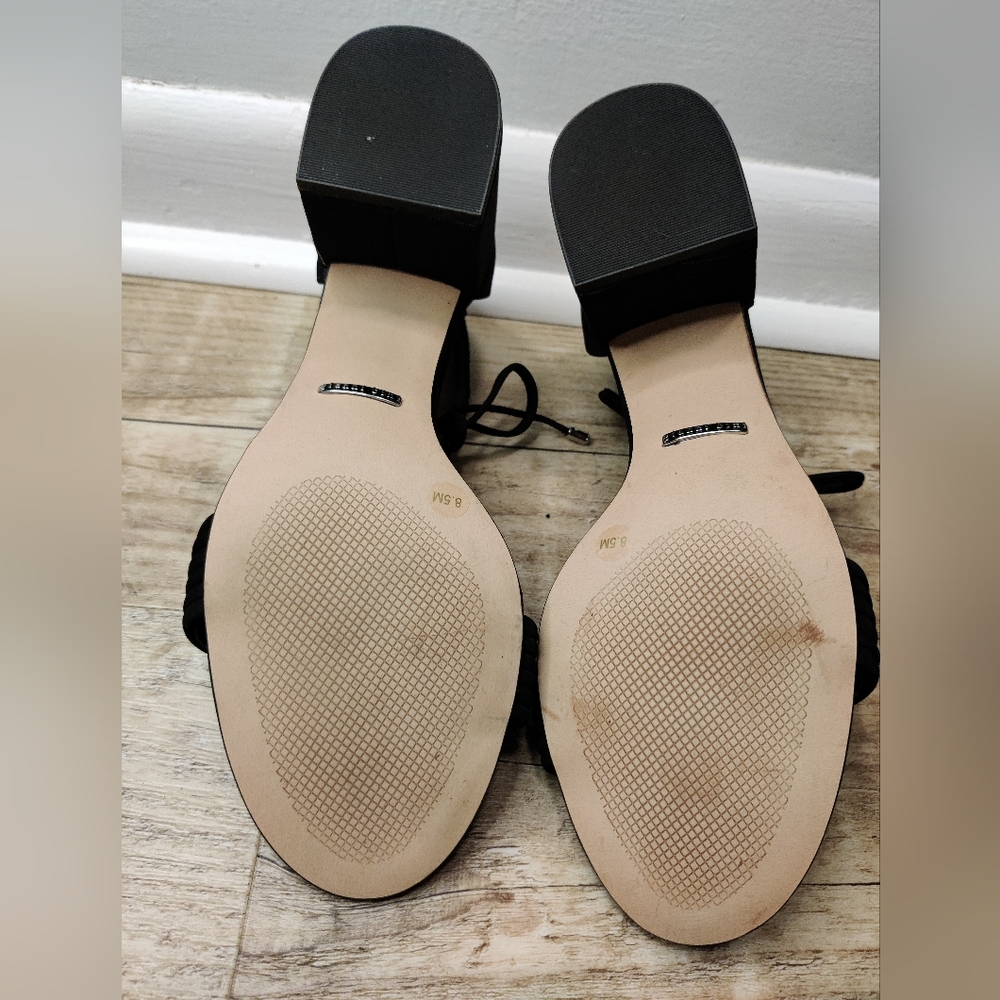 Gianni Bini Women's Black Suede sandal block heel ankle tie shoe size 8.5 - Picture 5 of 5